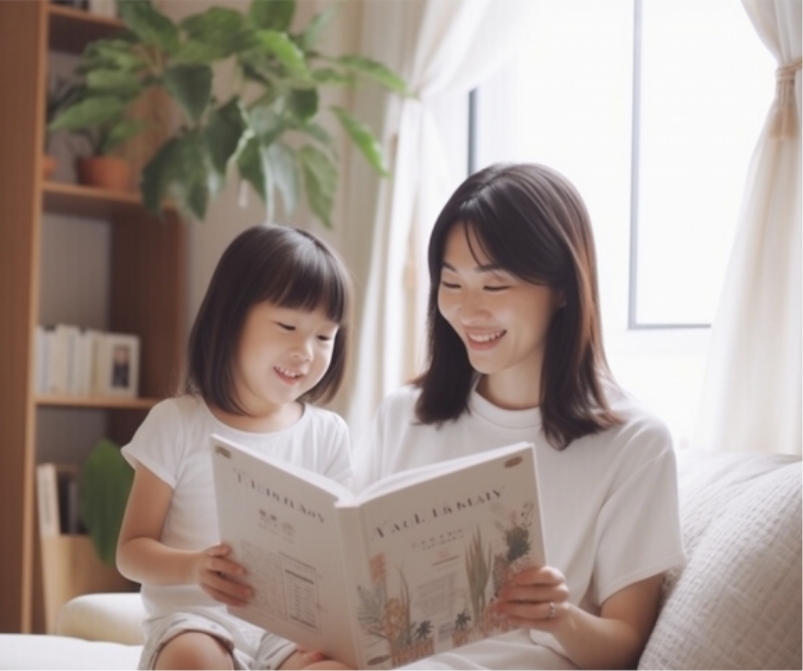 本を読む母と女の子